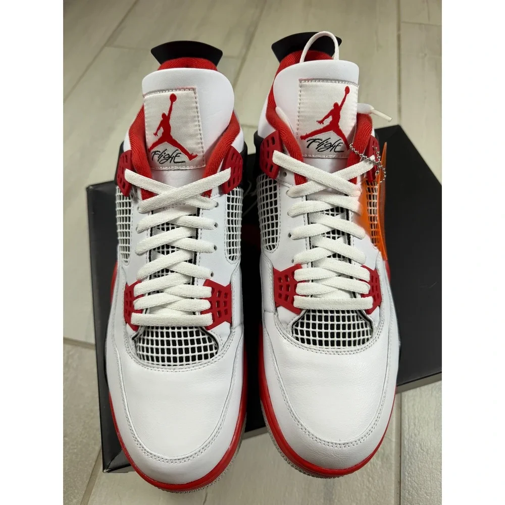 Air Jordan 4 Retro Fire Red 2020 White Black Mens Size 13 DC7770-160